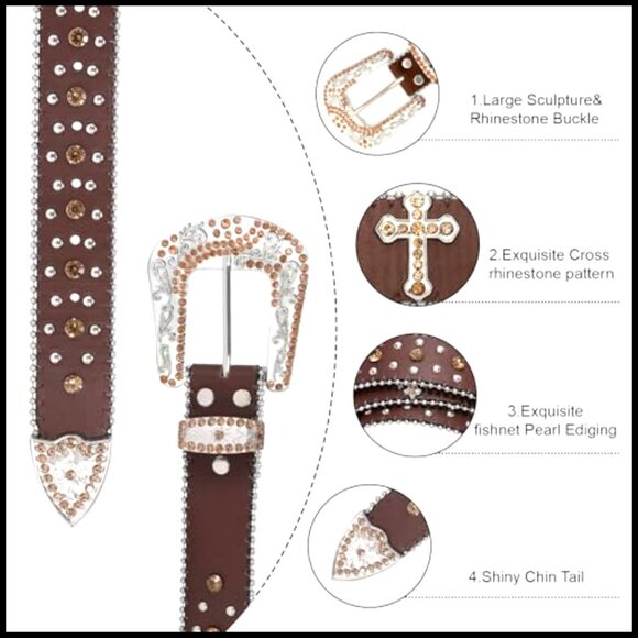 Sparkly Rhinestone Studded Western Belt Faux Leather Cowgirl Cowboy Style main image 5